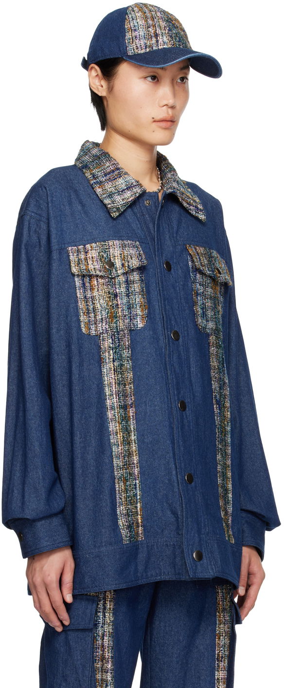 Šiltovka Anna Sui Anna Sui Denim Jacket with Tweed Panels Modrá | M1024B33, 1