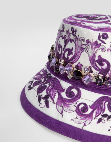 Klobúk Dolce & Gabbana Dolce & Gabbana Majolica-Print Bucket Hat with Jewels Fialová | FH671ZFPFSUIP3TN, 2