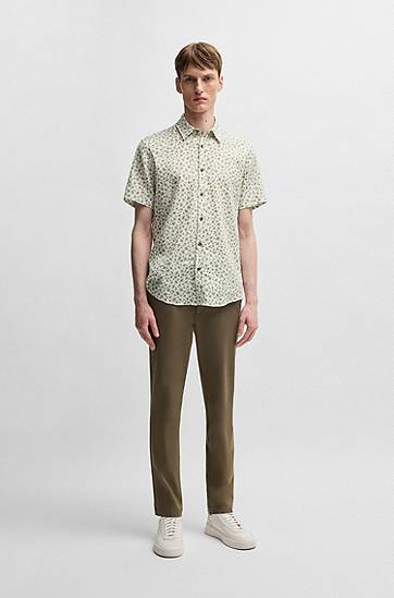 Košeľa BOSS BOSS Slim Fit Floral Print Stretch Linen Shirt Biela | 50539565, 1