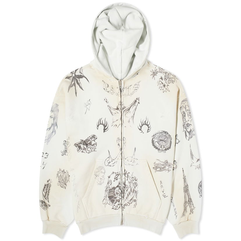 Mikina Balenciaga Tattoo Zip Up Hoody Biela | 770939-TQVK1-3307