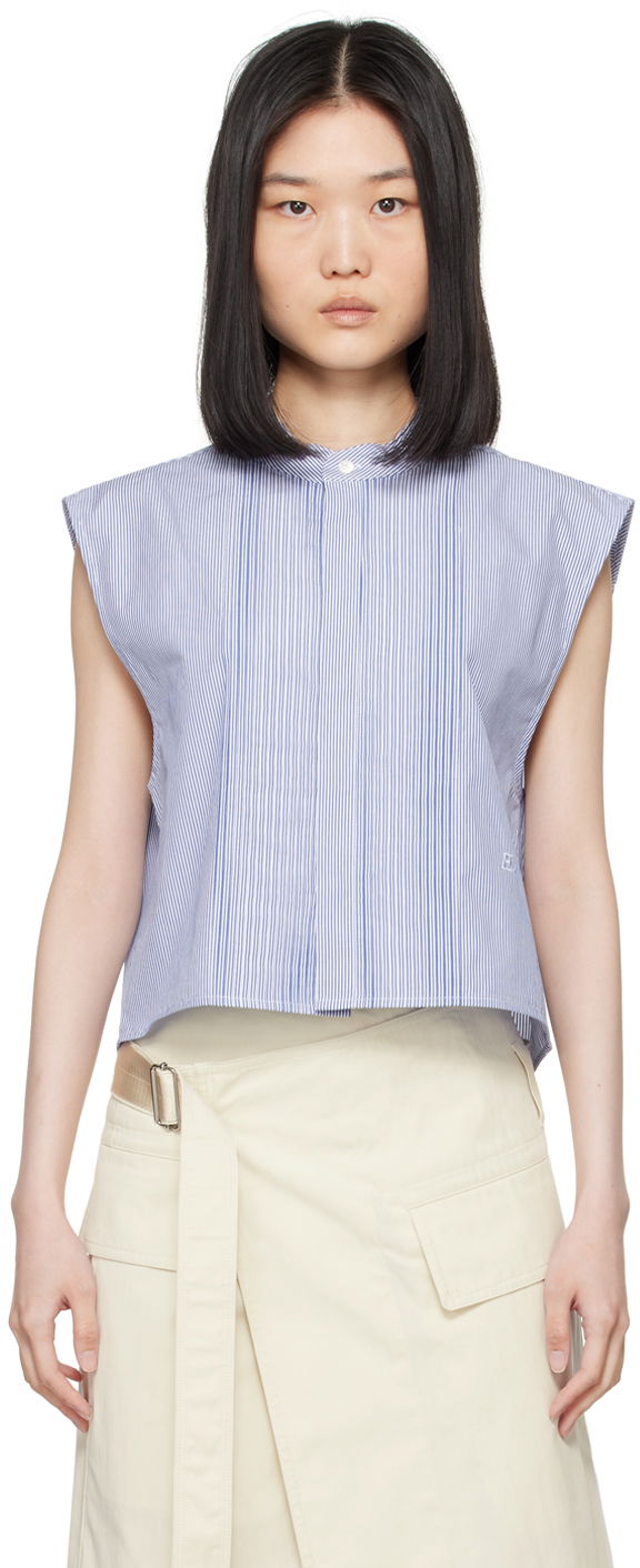 Crop Top Helmut Lang Sleeveless Tuxedo Shirt Modrá | O05HW598, 0