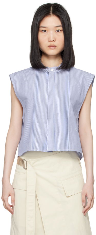 Crop Top Helmut Lang Sleeveless Tuxedo Shirt Modrá | O05HW598, 0