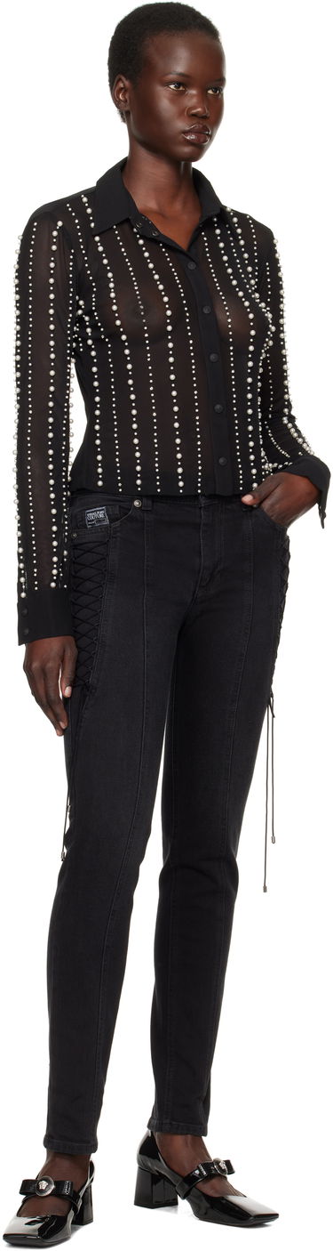 Košeľa Versace Embellished Sheer Button-Up Shirt Čierna | E77HALI13_ECJM01, 3