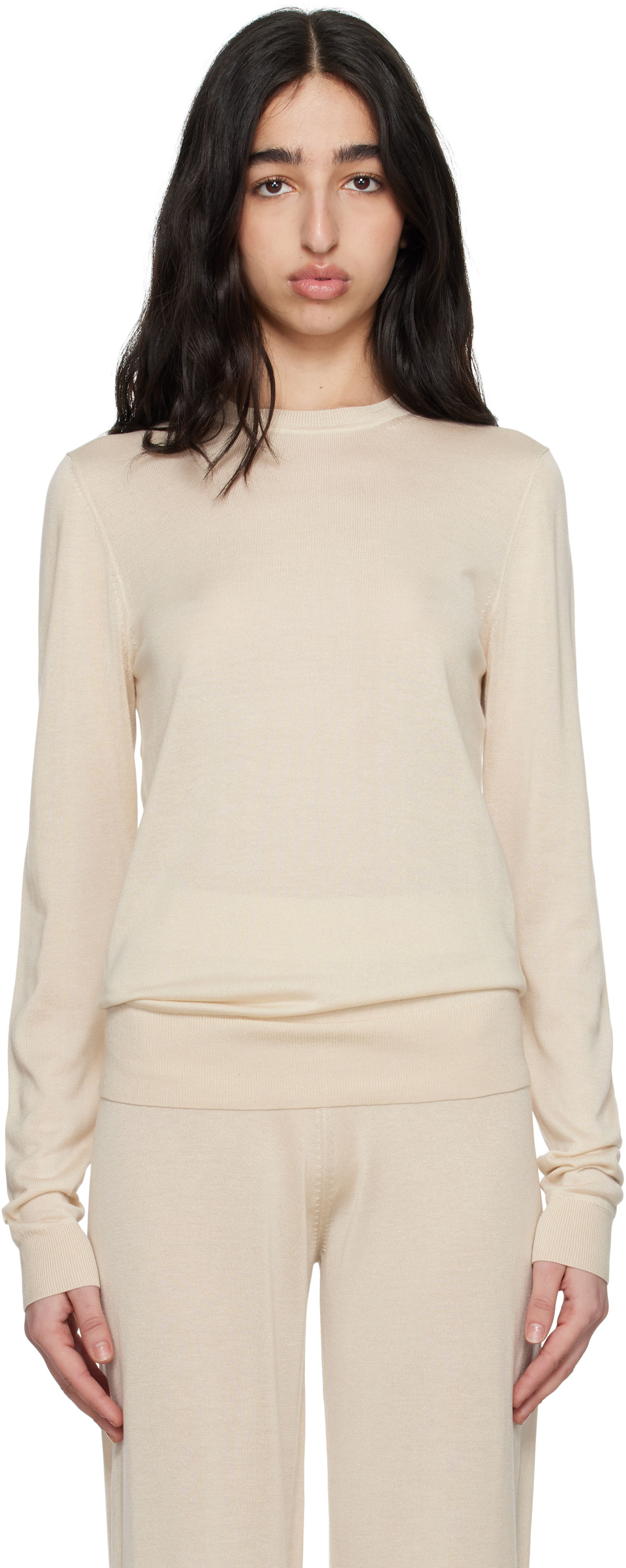 Sveter TOTEME TOTEME Fine Knit Crewneck Sweater Béžová | 252-WRT0463-YA0151, 0