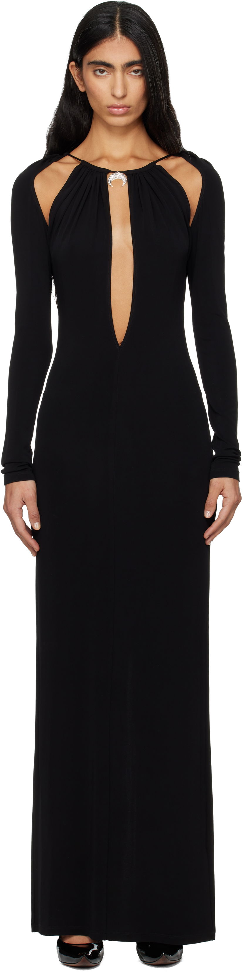 Šaty Marine Serre Marine Serre Draped Jersey Long Sleeve Maxi Dress Čierna | WDR410ACJER0082