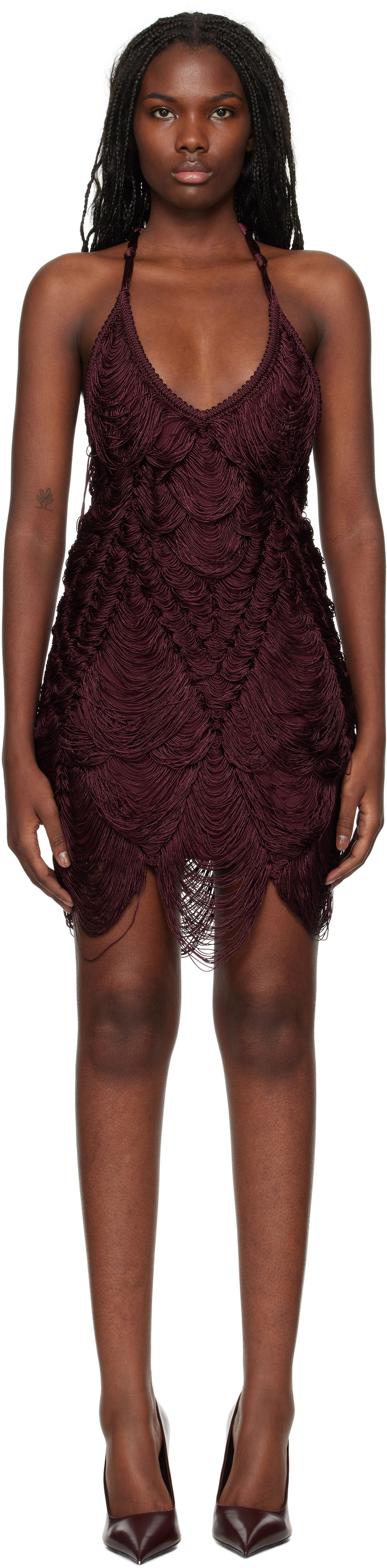 Šaty FERRAGAMO Silk Cord Jacquard Mini Dress Vínová | 777564, 0