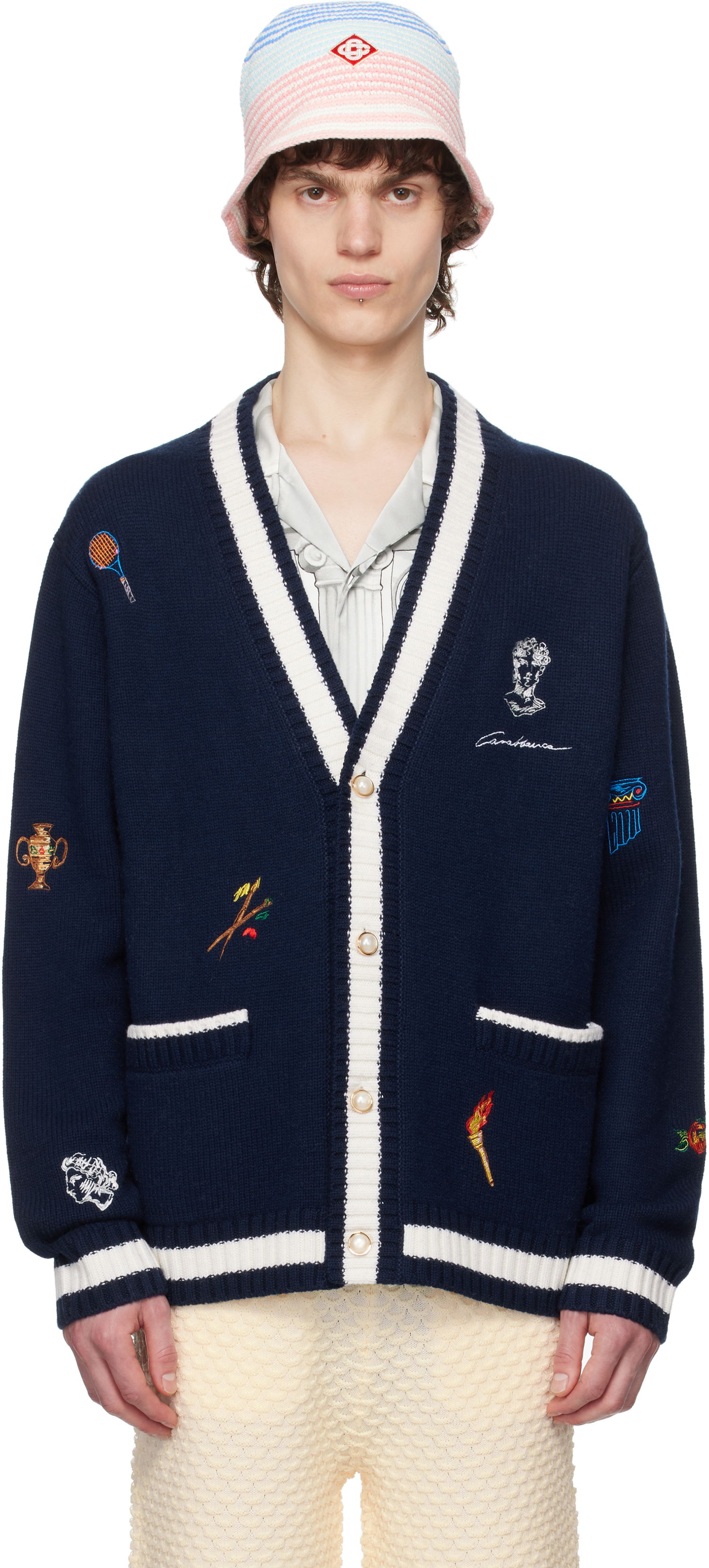 Sveter Casablanca Casablanca Cashmere Embroidered Cardigan Navy | U-MPS25-KW-861-01, 0
