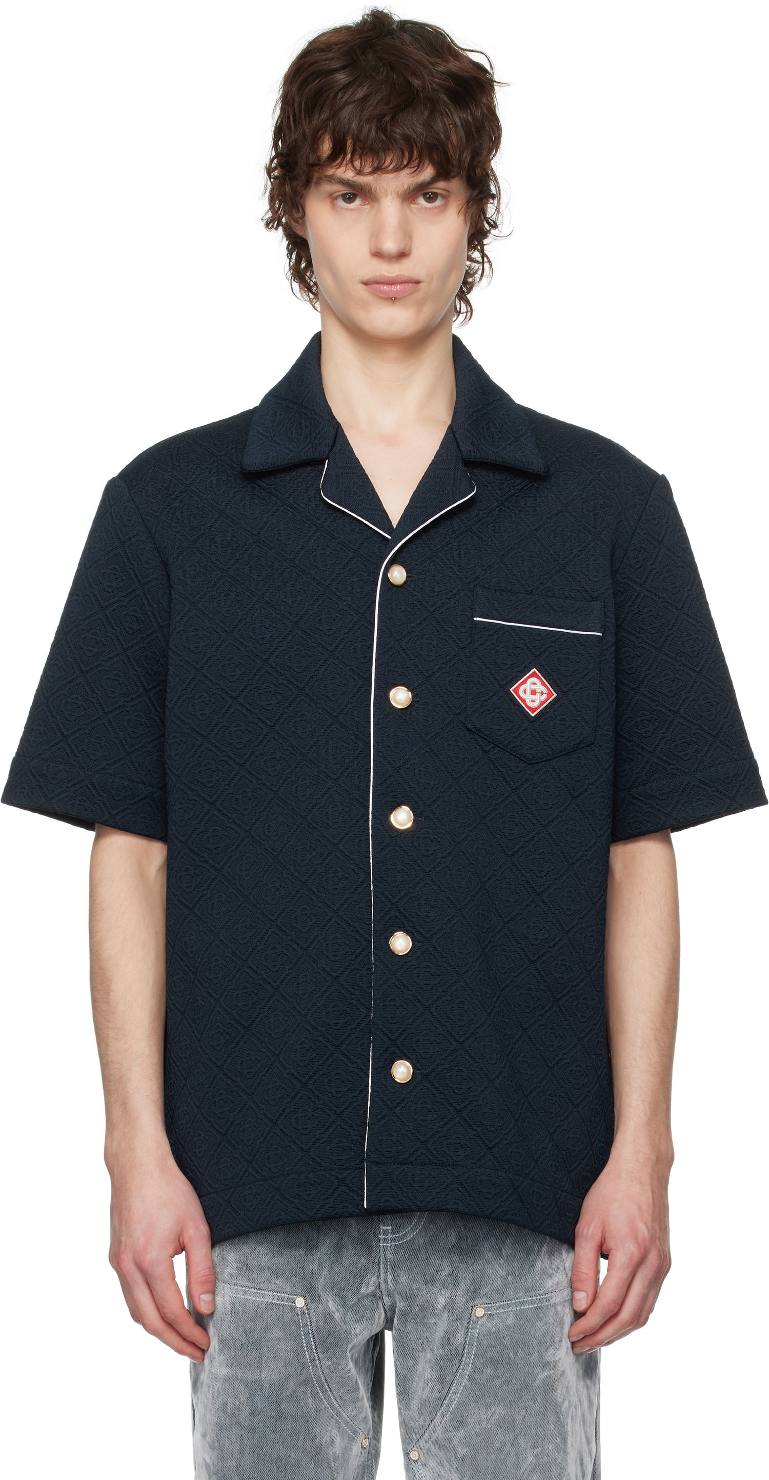 Košeľa Casablanca Casablanca Jacquard Monogram Shirt Navy | MPS25-SH-142-01, 0