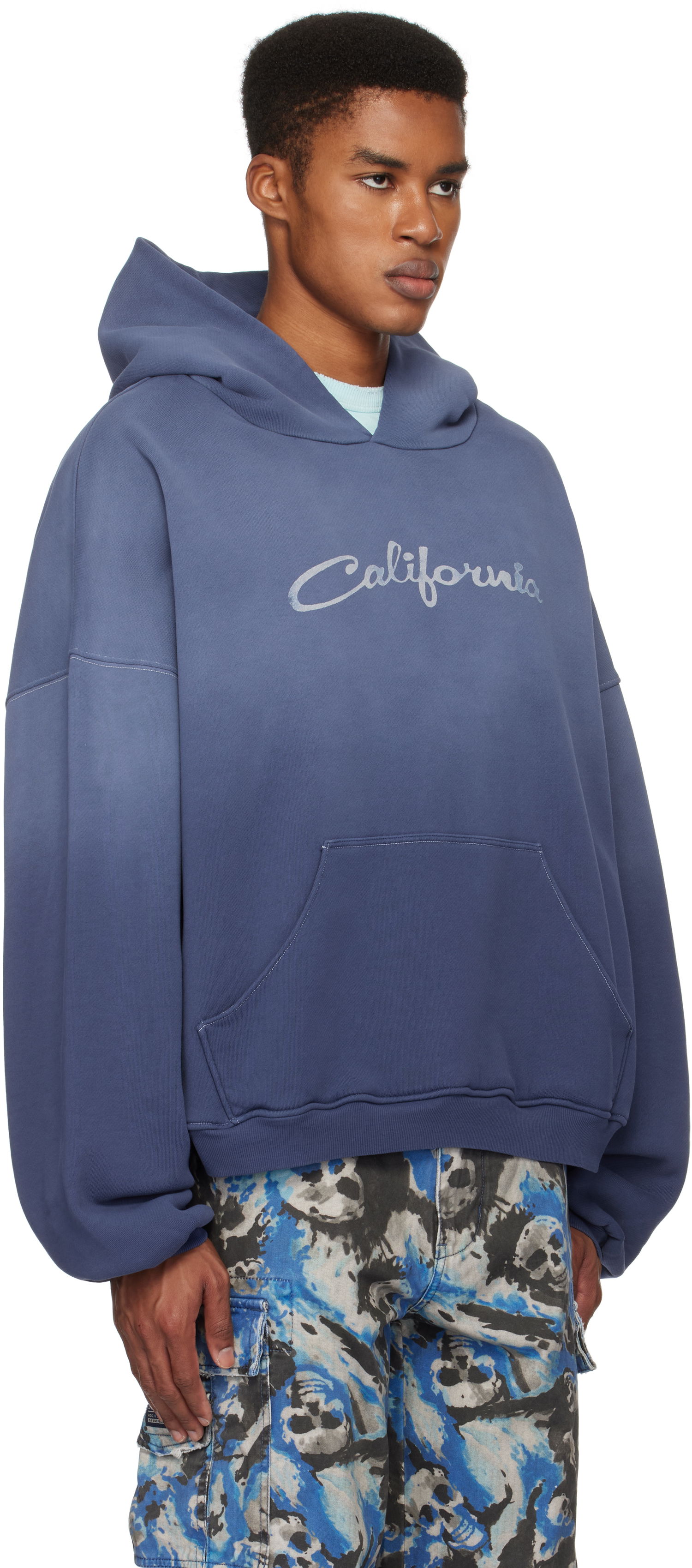 Mikina ERL 'California' Print Fleece Hoodie Modrá | ERL09T022, 1