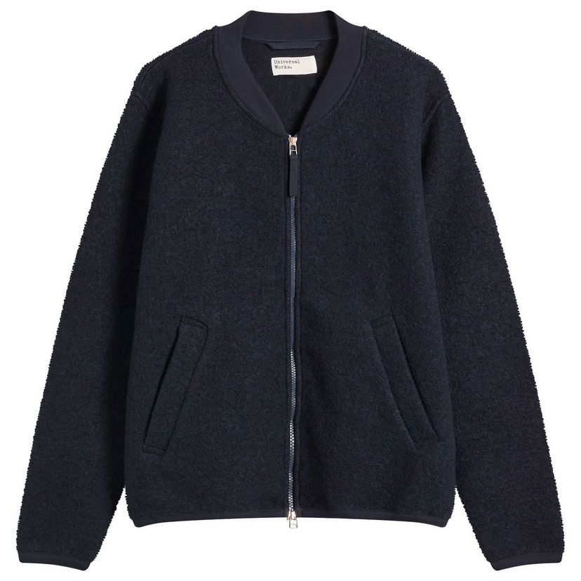 Bomber bunda Universal Works Universal Works Wool Fleece Zip Bomber Jacket, Size Small Navy | 00018-NVY