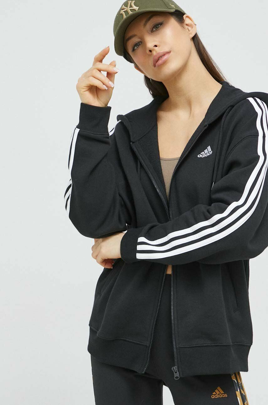 Mikina adidas Performance 3 Stripes Oversized Full-Zip Hoodie Čierna | IC8782, 0