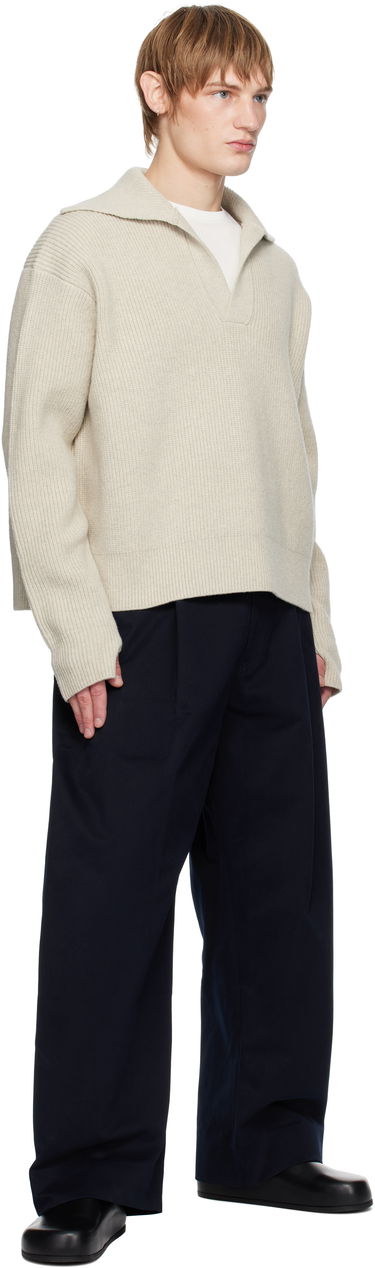 Nohavice Studio Nicholson Studio Nicholson Pleated Wide-Leg Trousers Navy | SORTE SNM - 1248, 3