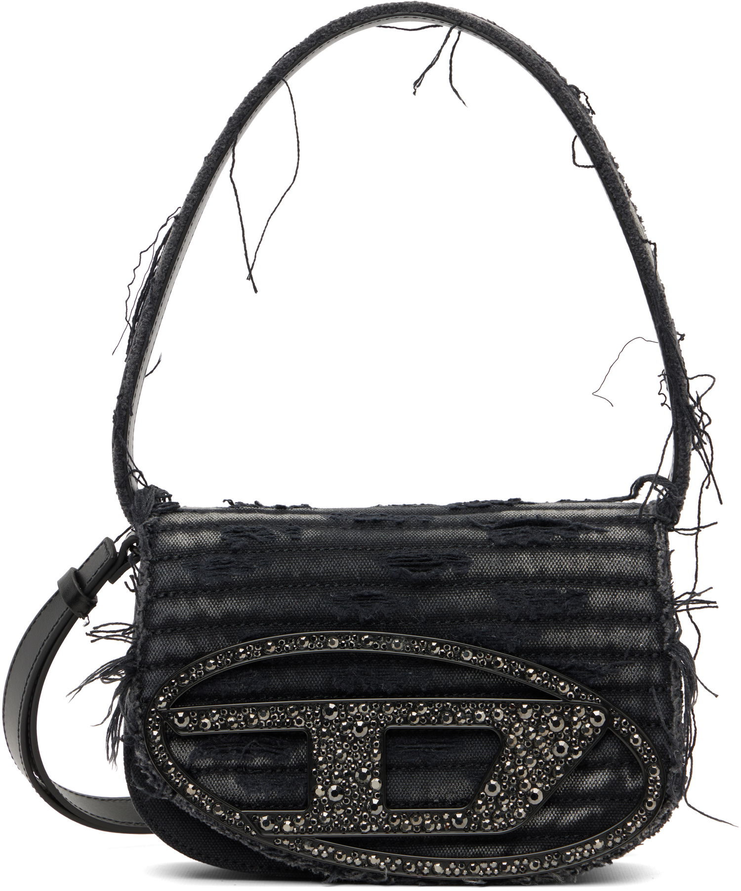 Taška cez rameno Diesel 1DR Distressed Crystal-Embellished Shoulder Bag Čierna | X08396 P8398, 0
