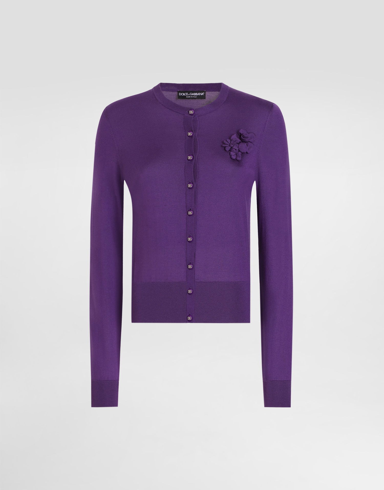 Sveter Dolce & Gabbana Silk Round-Neck Cardigan With Flower Fialová | FXV07ZJBSKYF0257, 0