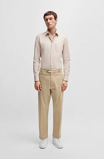 Košeľa BOSS Slim-Fit Easy-Iron Stretch-Cotton Twill Shirt Béžová | 50519867, 1