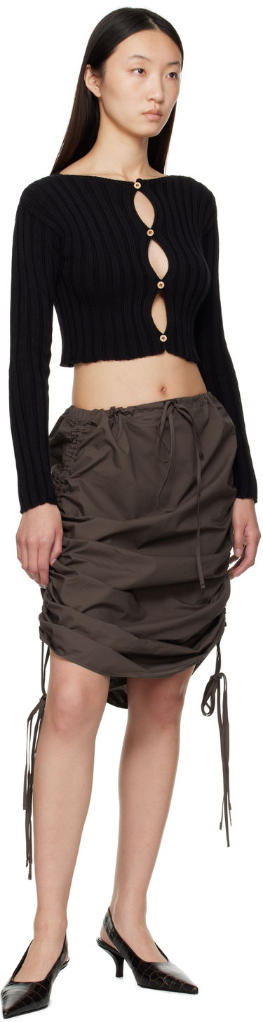 Sveter Baserange Ribbed Cropped Long-Sleeve Cardigan with Keyhole Button Closure Macau Čierna | PUMAC-OC-AU25, 3