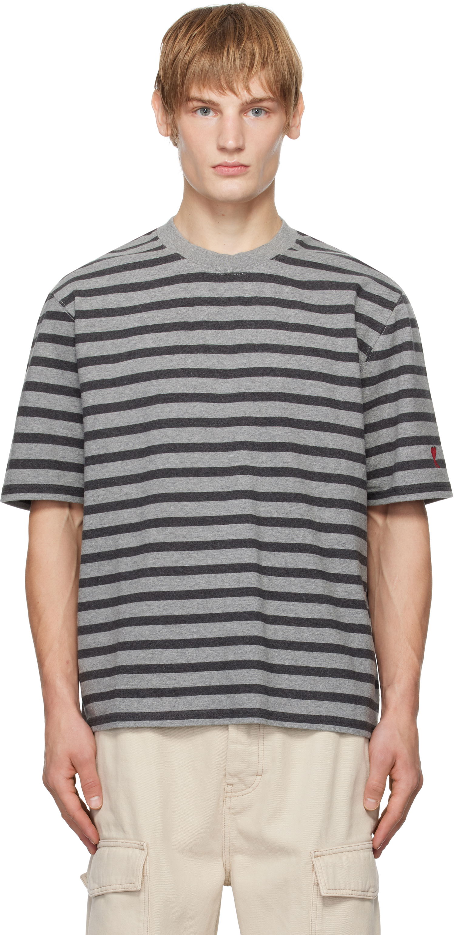 Tričko AMI Striped T-Shirt Šedá | HTS045.JE0084, 0