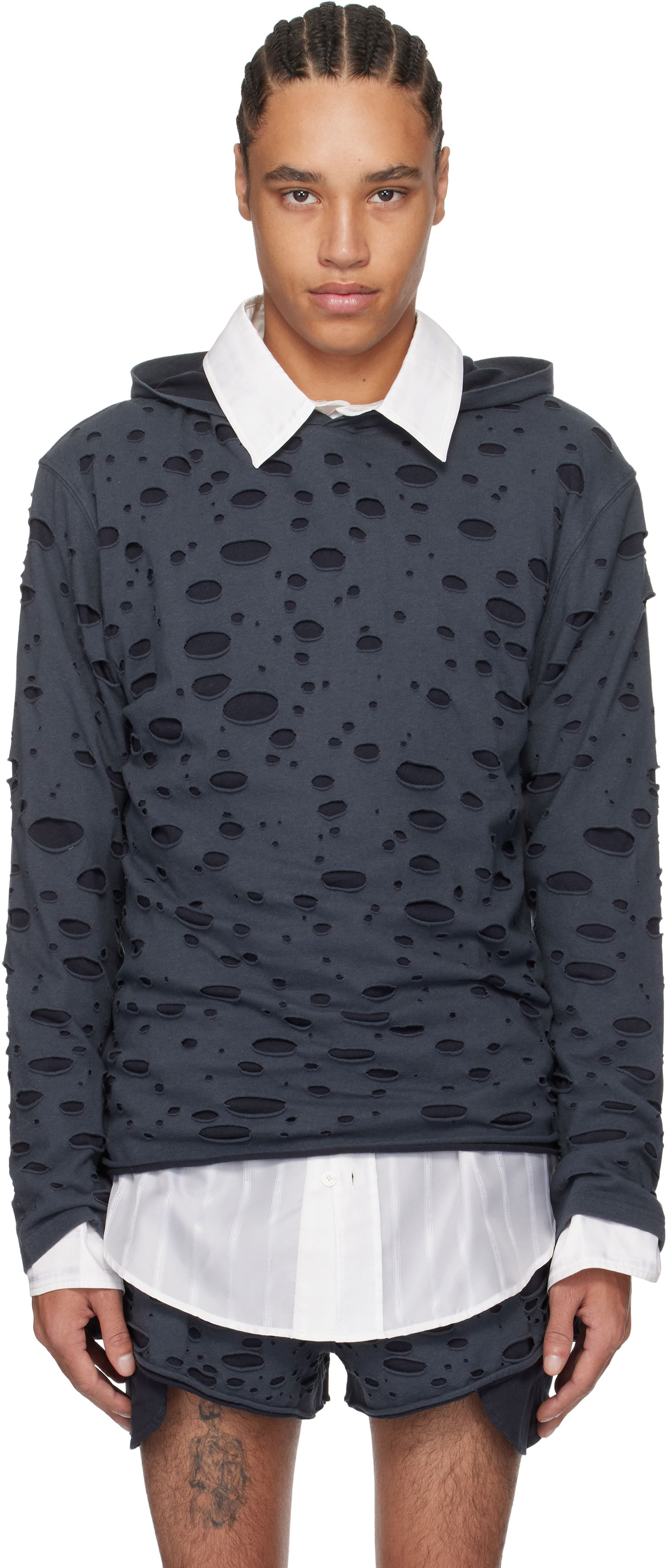 Mikina Acne Studios Acne Studios Layered Knitted Hoodie Navy | BL0407-, 0