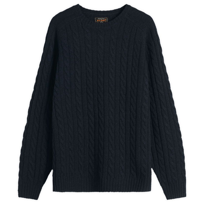 Sveter BEAMS Beams Plus Cable Knit Crew Neck Jumper Navy | 3815-0198-048-79