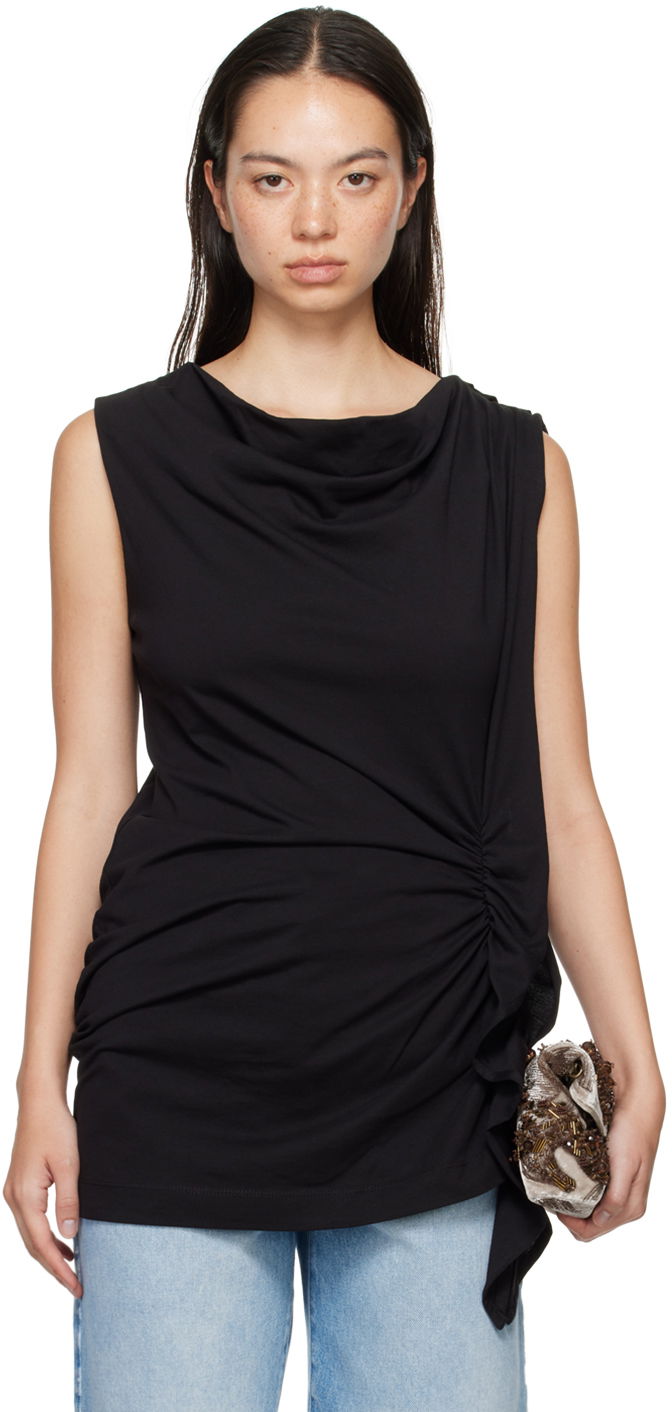 Tielko Dries Van Noten Black Ruffled Jersey Top Čierna | 242-011115-9603, 0