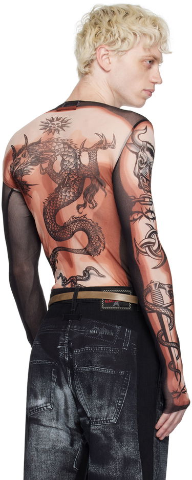 Tričko Jean Paul Gaultier Jean Paul Gaultier Tattoo Print Mesh Long Sleeve T-Shirt Hnedá | 23/15-U-TO118-T538-636000, 2