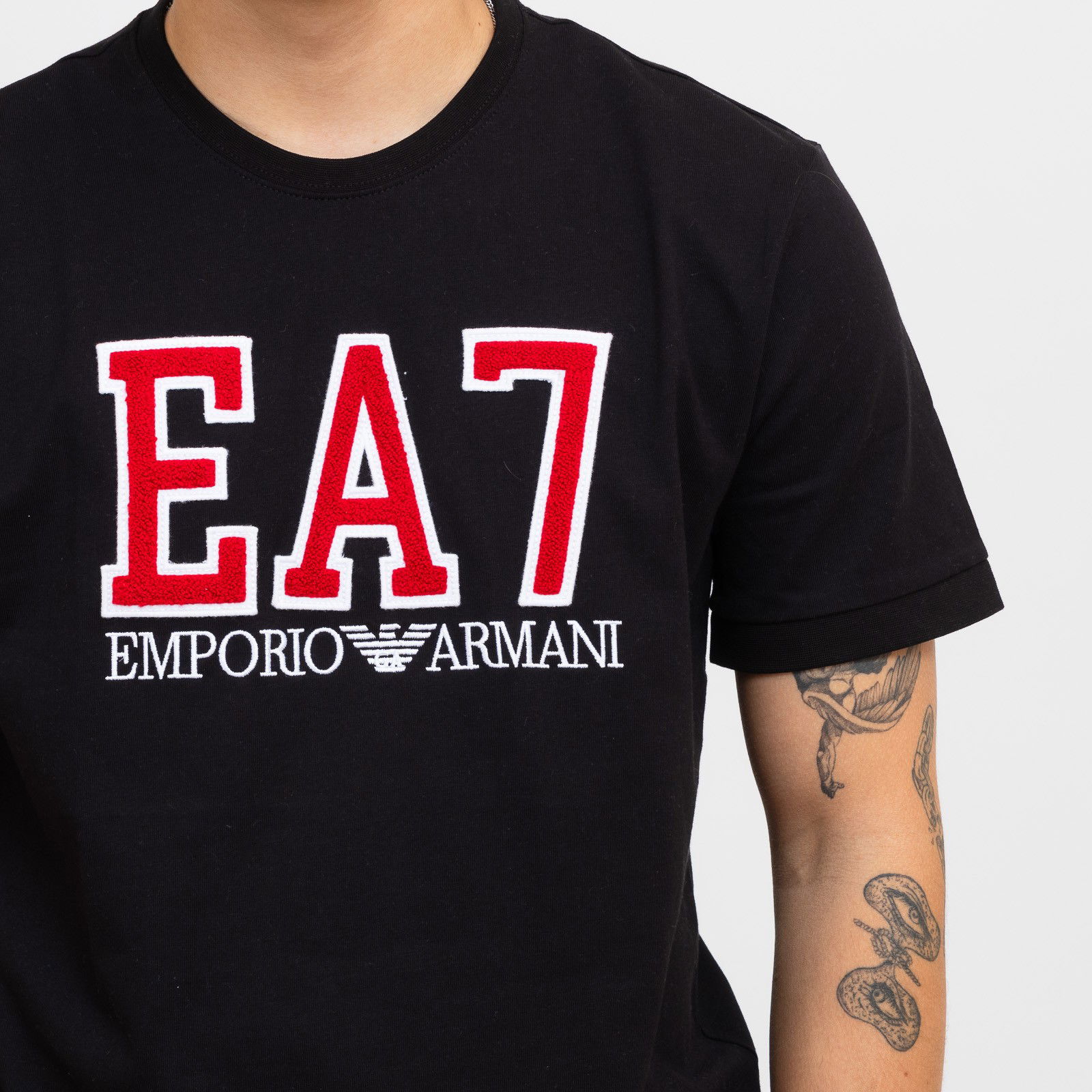 Black T-Shirt With Red Logo Print