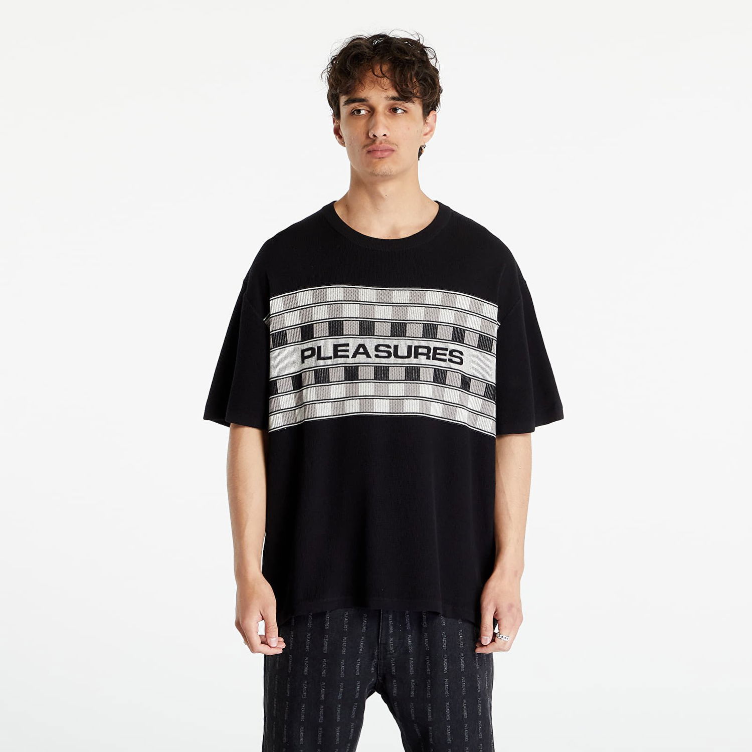 Tričko Pleasures Check Knit Tee Čierna | P23SU004 BLACK, 0