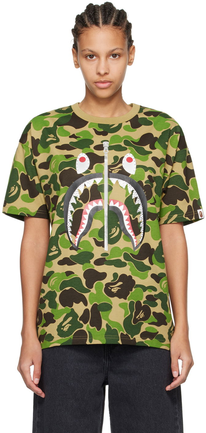 Tričko BAPE BAPE Khaki ABC Camo Crystal Stone Shark T-Shirt Zelené | 001CSK302007L