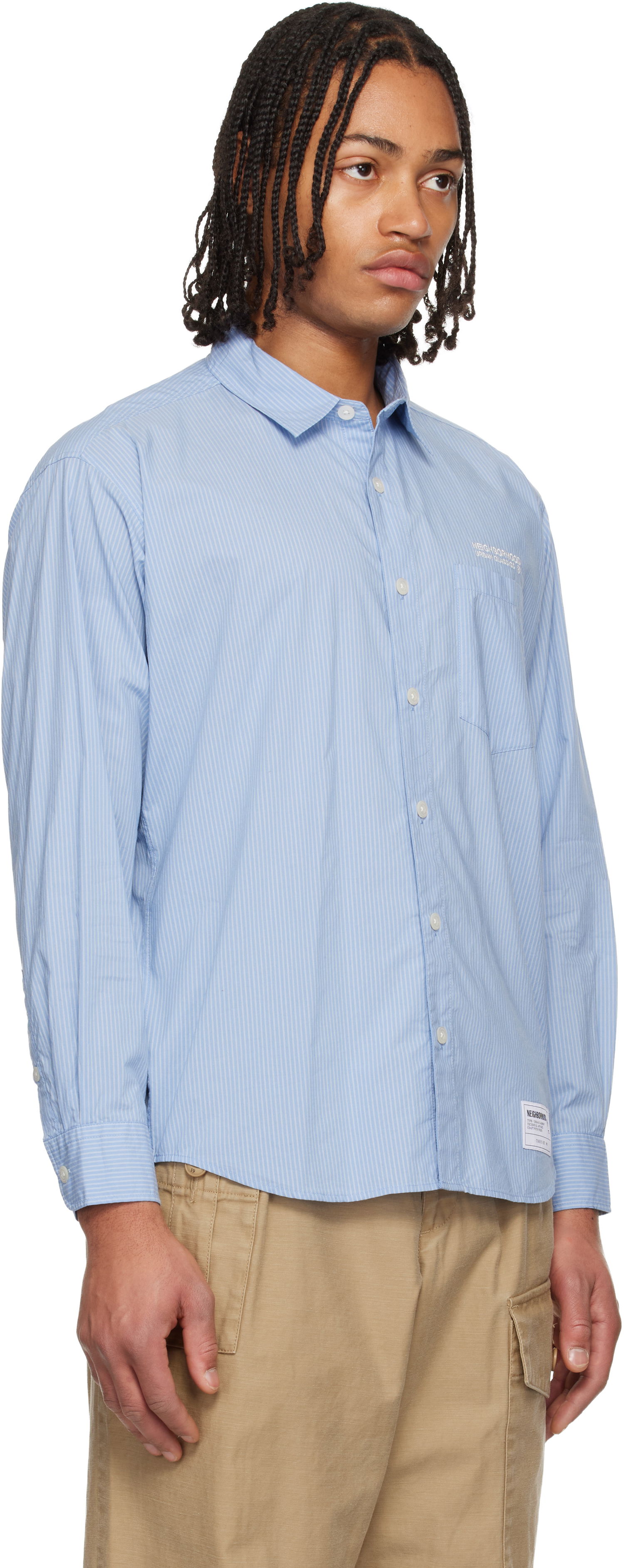 Košeľa Neighborhood Striped Long Sleeve Button-Up Shirt Modrá | 252SPNH-SHM04, 1