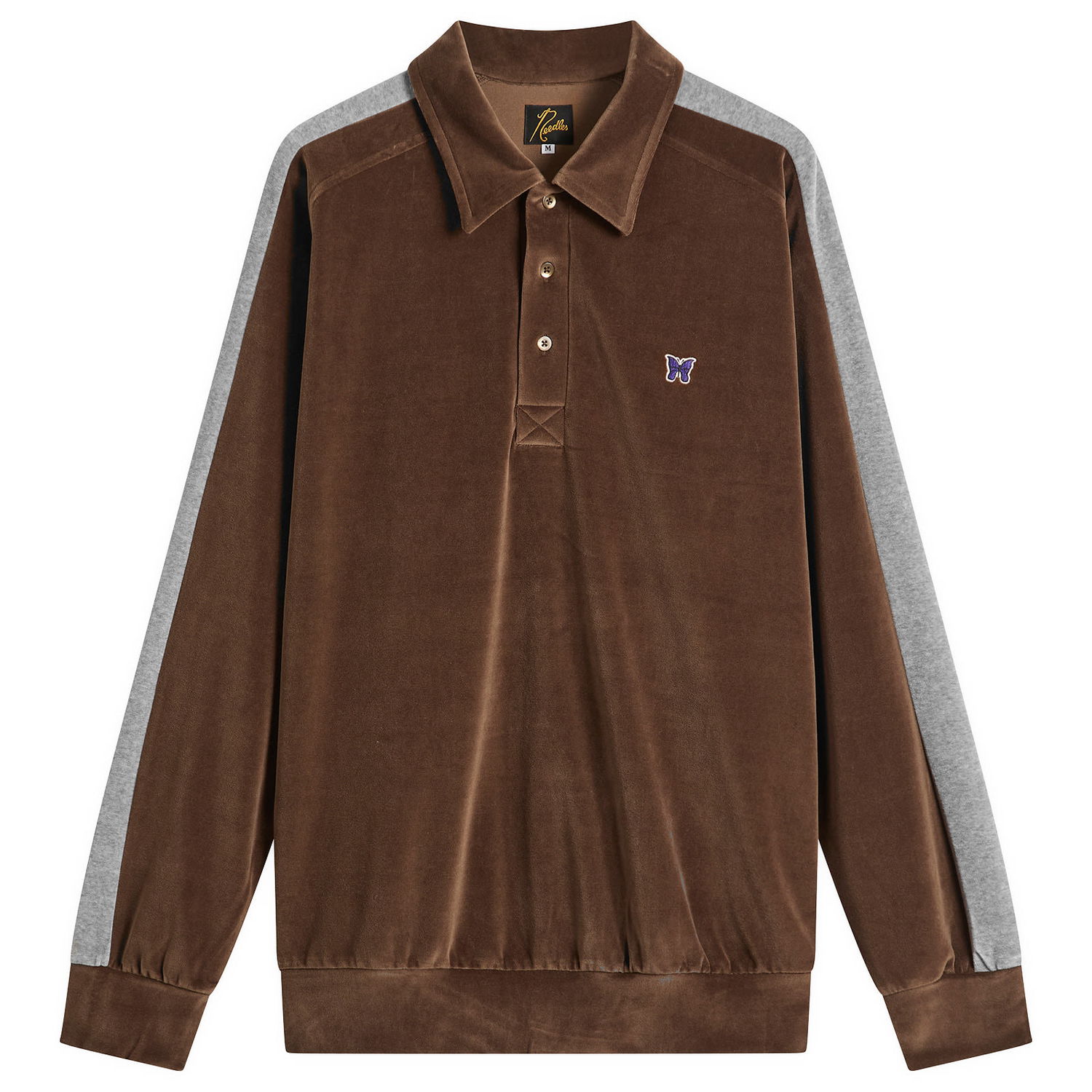 Polo tričko Needles Velour Long Sleeve Polo Pullover with Side Line, Size X-Small Hnedá | RW338-A, 1