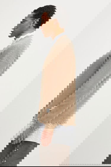 Sveter Maison Margiela Distressed Ribbed Cotton V-Neck Cardigan Béžová | SH0HP0008, 1