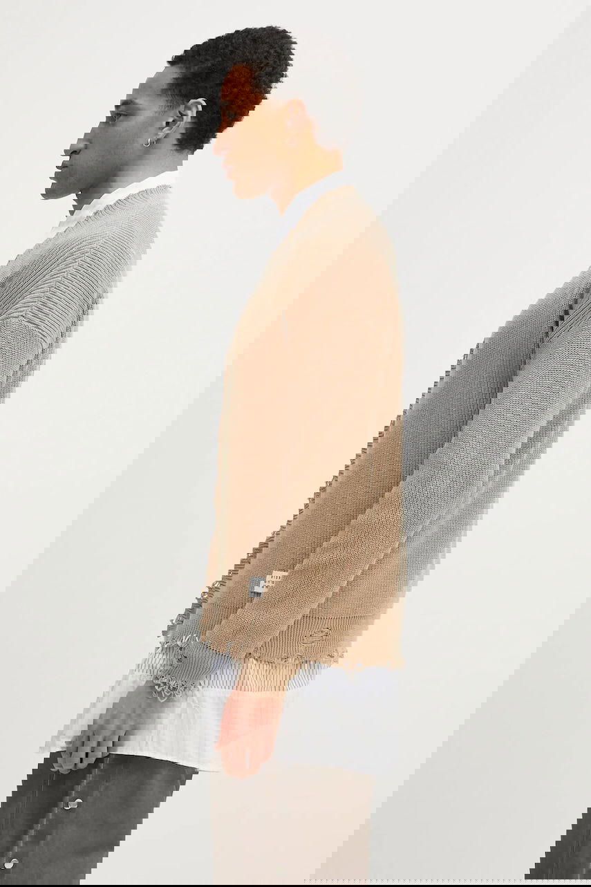 Sveter Maison Margiela Distressed Ribbed Cotton V-Neck Cardigan Béžová | SH0HP0008, 1