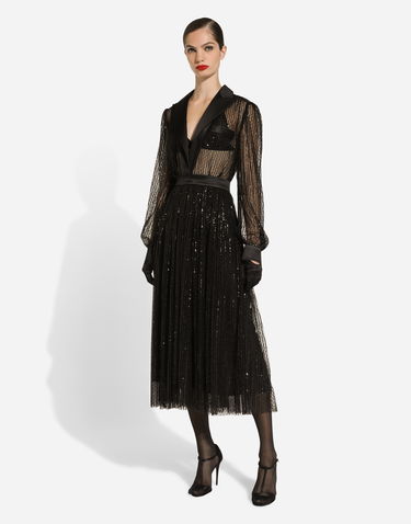 Šaty Dolce & Gabbana Dolce & Gabbana Tulle Tuxedo Shirt Dress with Sequins Čierna | F6JOKTILMA3N0000, 2