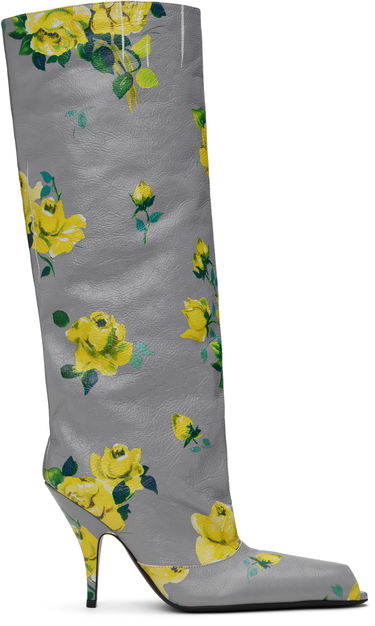 Oblečenie Acne Studios Acne Studios Open Toe Floral Print Leather Boots Šedá | AD0824-, 0