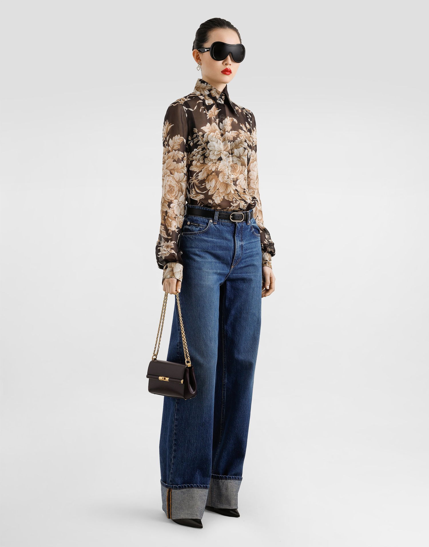 Košeľa Dolce & Gabbana Dolce & Gabbana Rose-Print Chiffon Shirt Hnedá | F5R64TIS1ZOHM4OX, 1