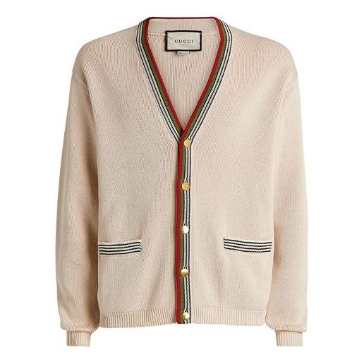 Sveter Gucci V-Neck Cotton Cardigan Béžová | 626268-XKBFU-9750