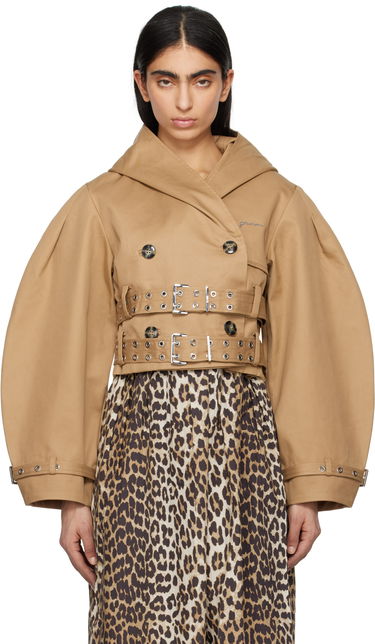 Trenčkot GANNI Ganni Bonded Cotton Short Trench Jacket Hnedá | W0220, 0