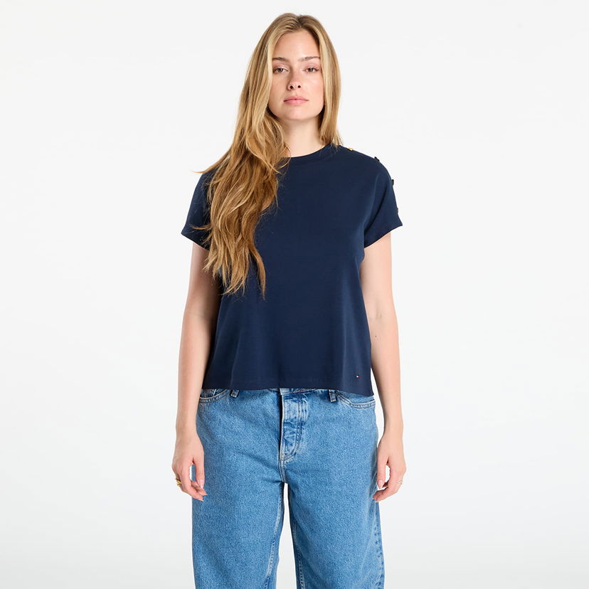 Tričko Tommy Hilfiger Tommy Hilfiger Gold Button Short Sleeve T-Shirt Navy | WW0WW47455 C1G