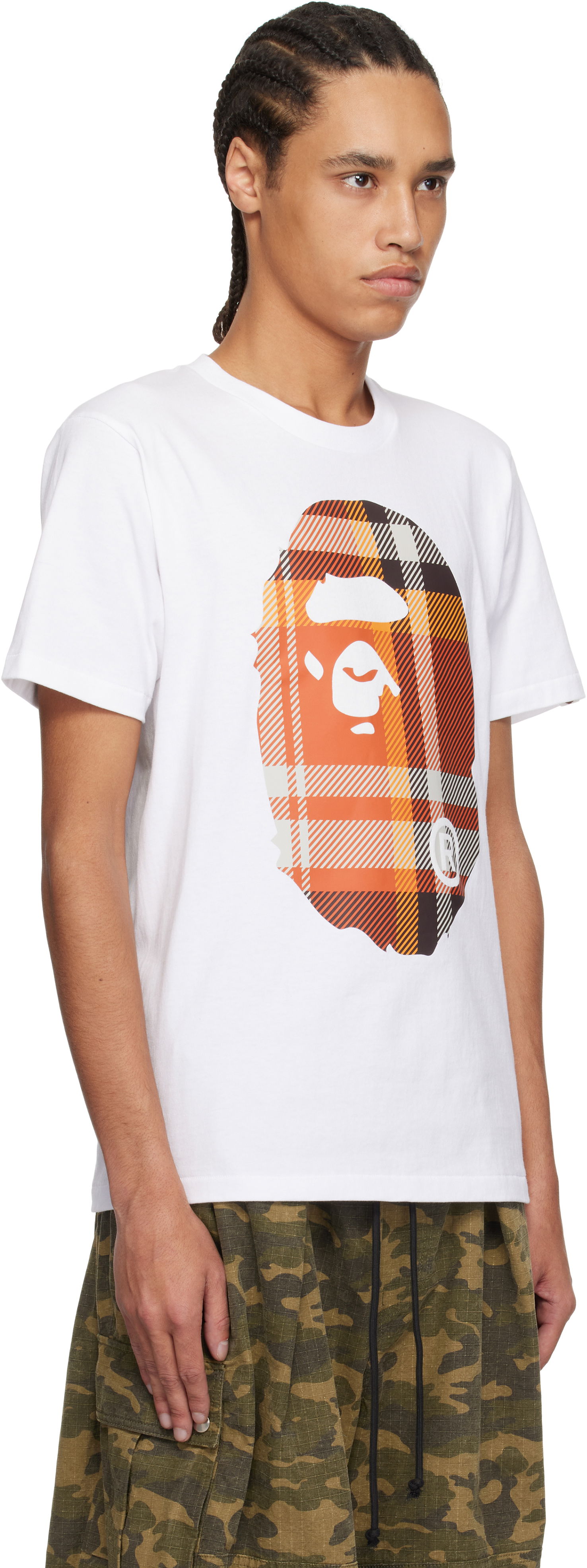 Tričko BAPE A Bathing Ape Check Big Ape Head T-Shirt Biela | 001TEK801046M, 1