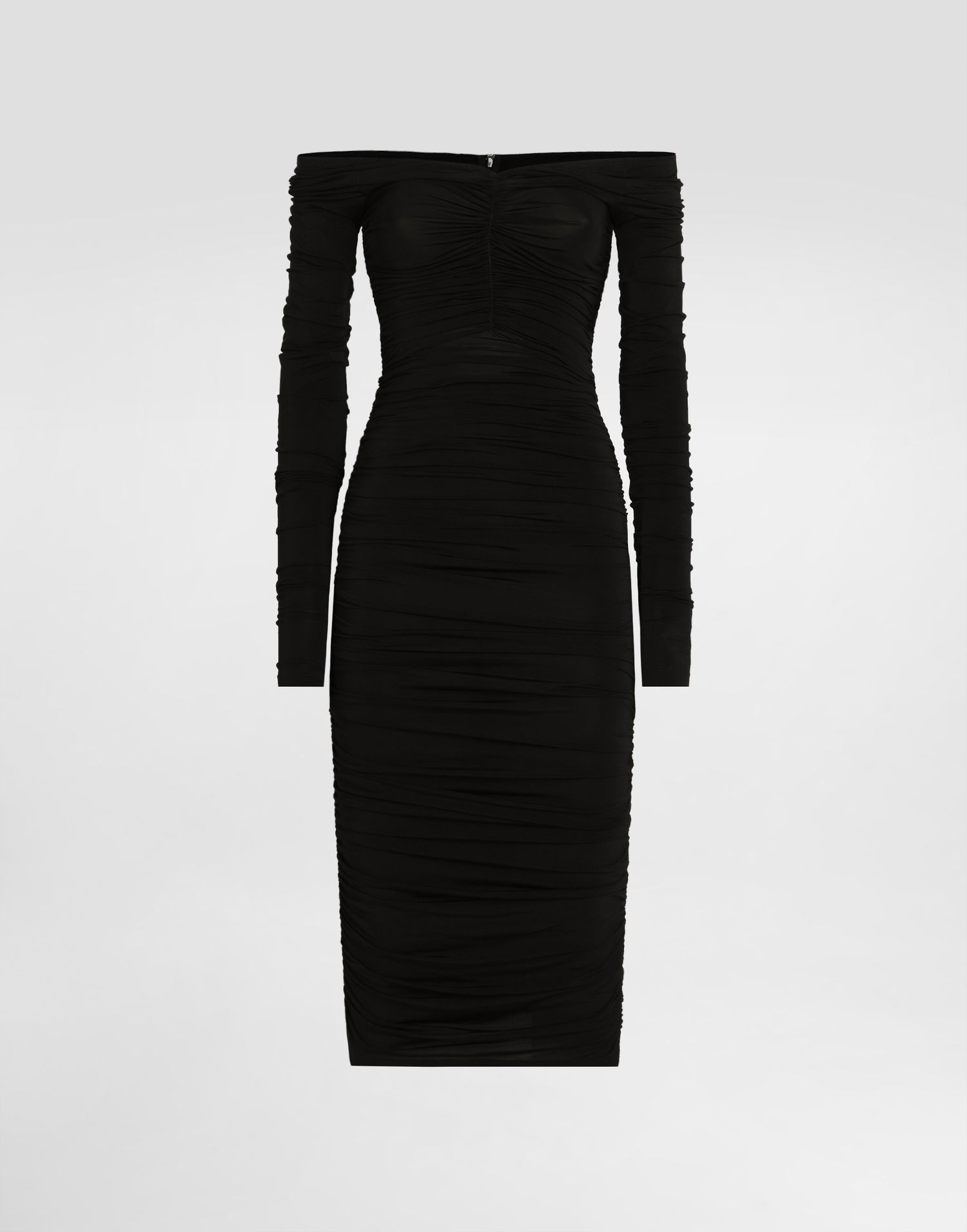 Šaty Dolce & Gabbana Dolce & Gabbana Organzine Draped Calf-Length Dress Čierna | F6TNDTFUIAUN0000, 0