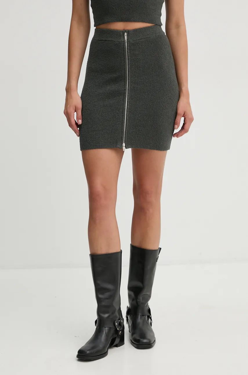 Textured Mini Skirt with Front Zip