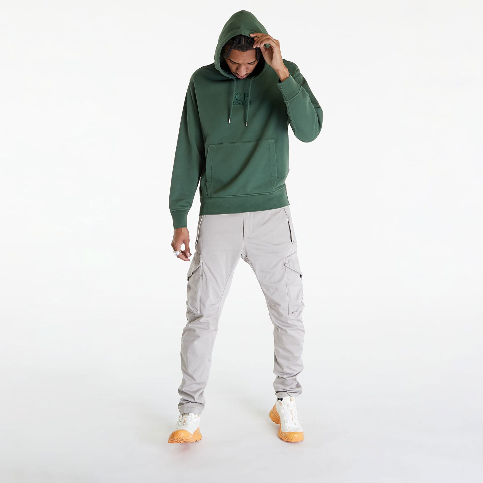 Cotton Diagonal Sweat Hoodie Duck Green