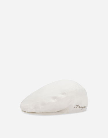 Baretka Dolce & Gabbana Linen Twill Flat Cap With Logo Embroidery Biela | GH587ZFU4L0W0001, 0