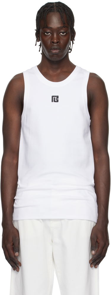 Tielko Balmain Embroidered Logo Tank Top Biela | EH1EB003BC87, 0