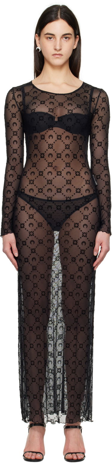Šaty Marine Serre Marine Serre Moonogram Mesh Flock Maxi Dress Čierna | WDR297B CJER0005, 0
