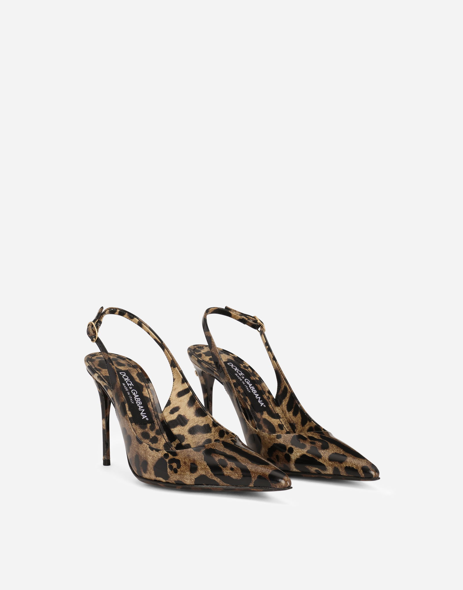 Polished Calfskin Leopard Print Slingbacks
