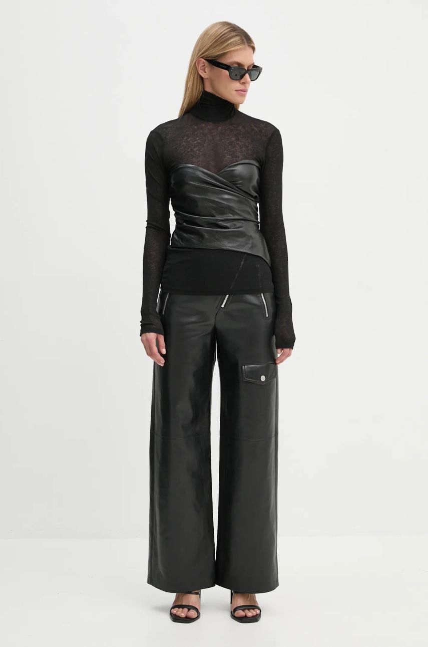 Nohavice Nanushka Leather Pants With Asymmetrical Zipper Čierna | NW24FWPA45300, 1