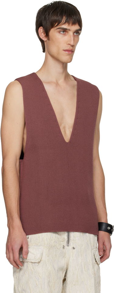 Tielko Rick Owens Concordians V-Neck Rib Knit Tank Vest Béžová | RR02E1683 KWVH, 4