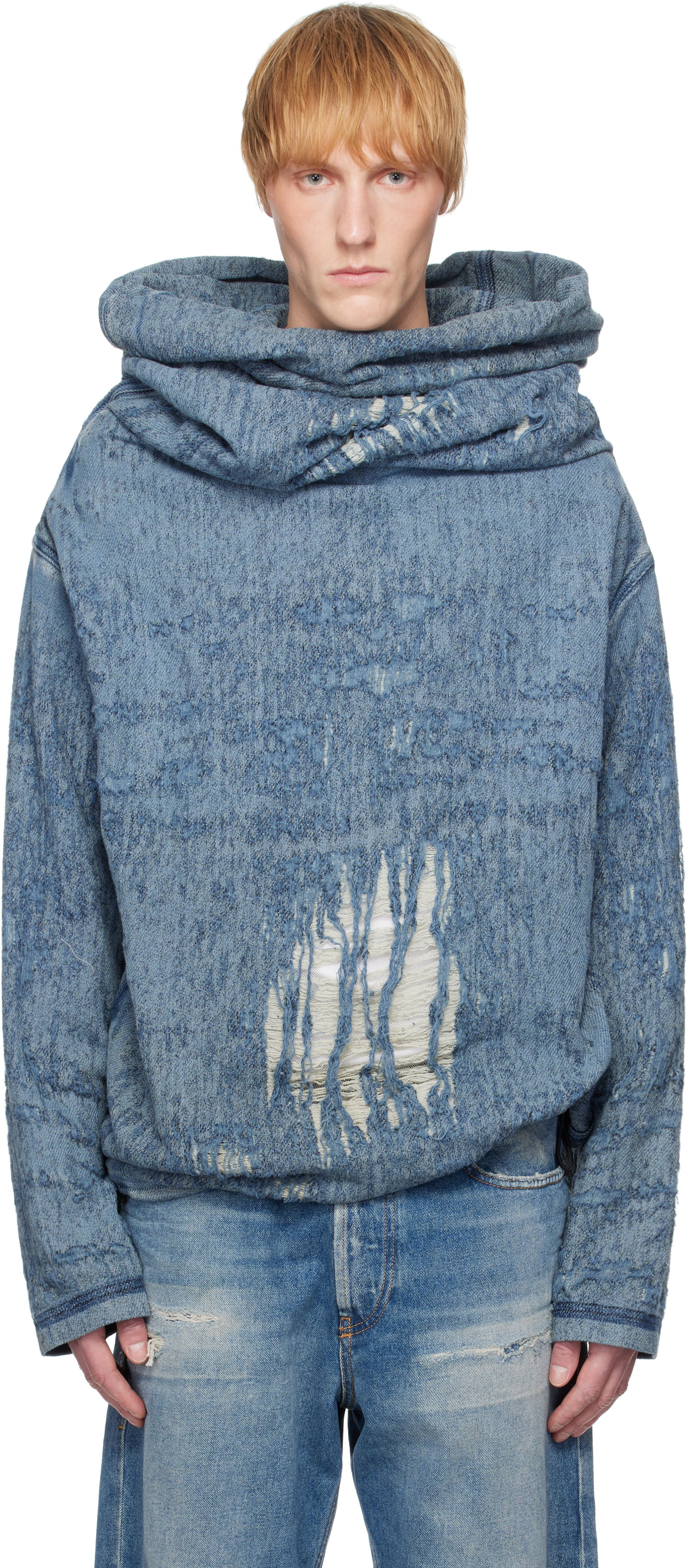 Sveter Diesel Diesel D-Umbrix-Fsg Distressed Denim Turtleneck Hoodie Modrá | A18935-068RQ-01, 0
