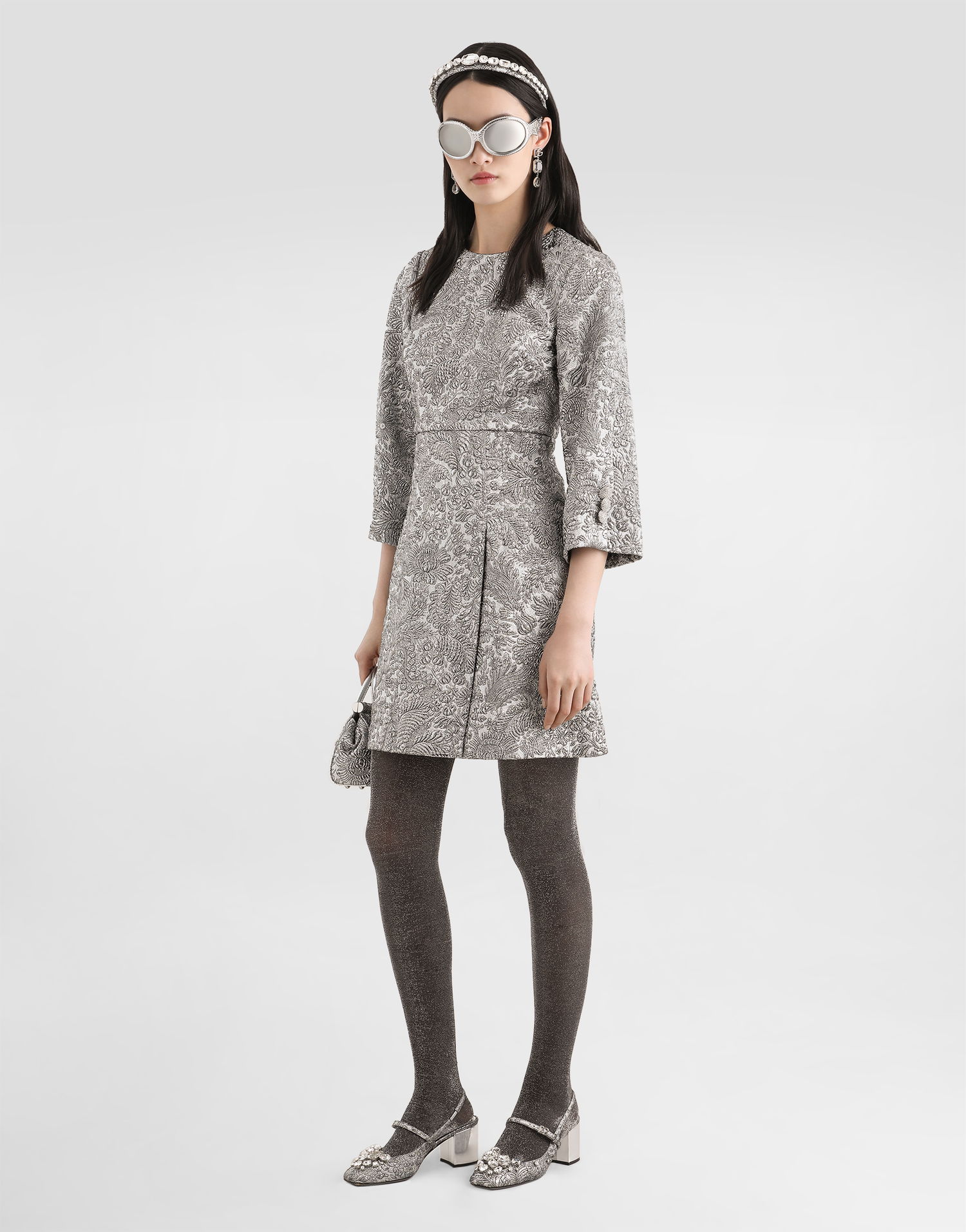 Šaty Dolce & Gabbana Dolce & Gabbana Floral Lamé Jacquard Dress 40 Metalická | F6TZIZFJZALS0998, 1